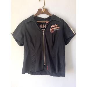 Harley Davidson Zip Up Vest Garage Shirt Size XL Short Sleeve Embroidered Logo